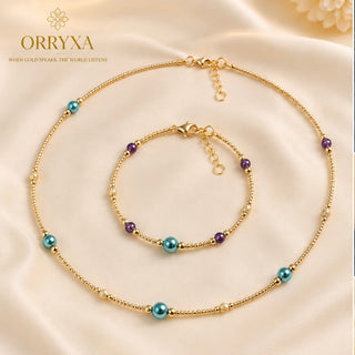 Celeste Color Gold Choker & Bracelet Set | 18K Solid Gold