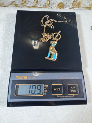18K Gold Egyptian Cat Toggle Necklace
