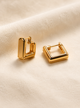 18K Gold Sculpted Square Hoop Earrings