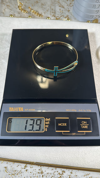 18K Solid Gold Ankh Bracelet with Turquoise – Egyptian Symbol of Life