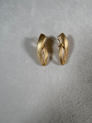 18K Gold Textured Open Oval Statement Earrings