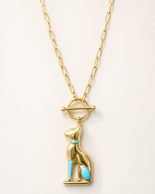18K Gold Egyptian Cat Toggle Necklace