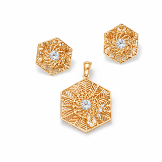 18K Solid Gold Hexagon Set – Pendant & Earrings