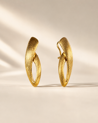 18K Gold Textured Open Oval Statement Earrings