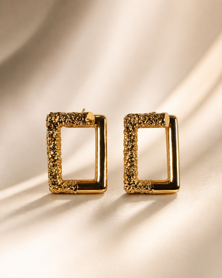 18K Gold Sculpted Rectangle Earrings