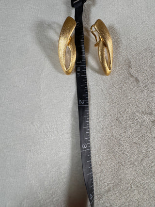 18K Gold Textured Open Oval Statement Earrings