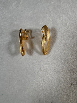 18K Gold Textured Open Oval Statement Earrings
