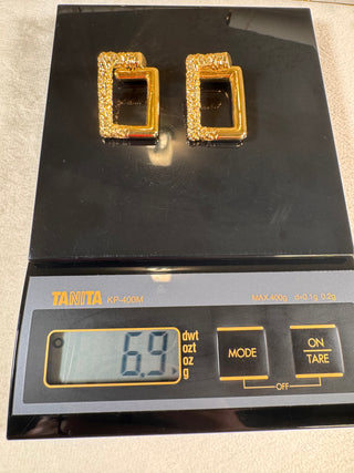 18K Gold Sculpted Rectangle Earrings