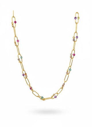 ✨ Celestia Aurora – 18K Solid Gold Multi-colored Link Necklace