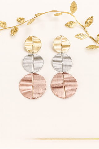 Tri-Tone Couture Disc Earrings — 18K Gold, White Gold & Rose Gold (One-of-a-Kind)