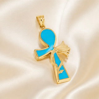 Egyptian Turquoise Ankh Pendant – 18K Solid Gold