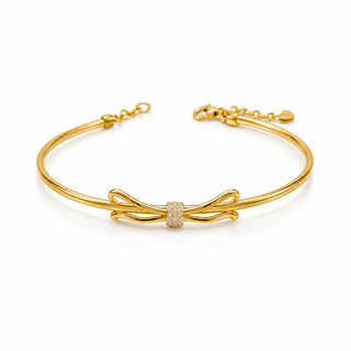18K Solid Gold Bow Bangle