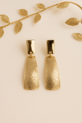 Sculpted 18K Gold Textured Drop Earrings