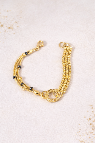 18K Solid Gold Multi-Chain Statement Bracelet – Textured Links & Pavé Ring Detail