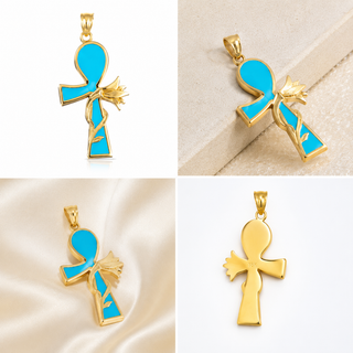 Egyptian Turquoise Ankh Pendant – 18K Solid Gold
