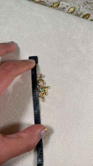 18K Solid Gold Ankh Pendant with Turquoise – Egyptian Symbol of Life