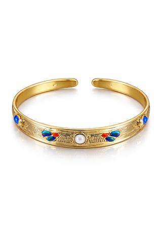 18K Solid Gold Egyptian Scarab Cuff Bracelet