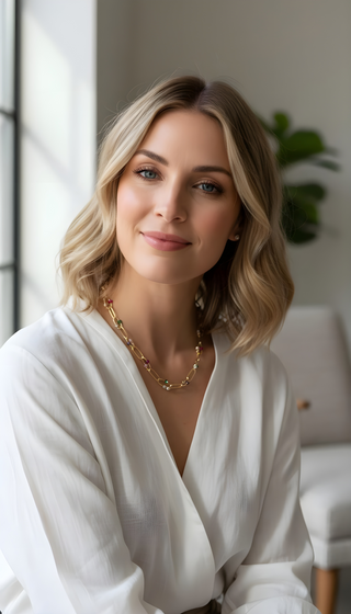 ✨ Celestia Aurora – 18K Solid Gold Multi-colored Link Necklace