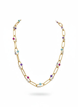 ✨ Celestia Aurora – 18K Solid Gold Multi-colored Link Necklace